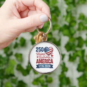 USA Hearts 1776 2026 July 4th Keychain