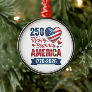 USA Hearts 1776 2026 July 4th Metal Ornament