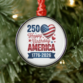 USA Hearts 1776 2026 July 4th Metal Ornament