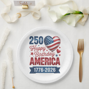 USA Hearts 1776 2026 July 4th Paper Plates