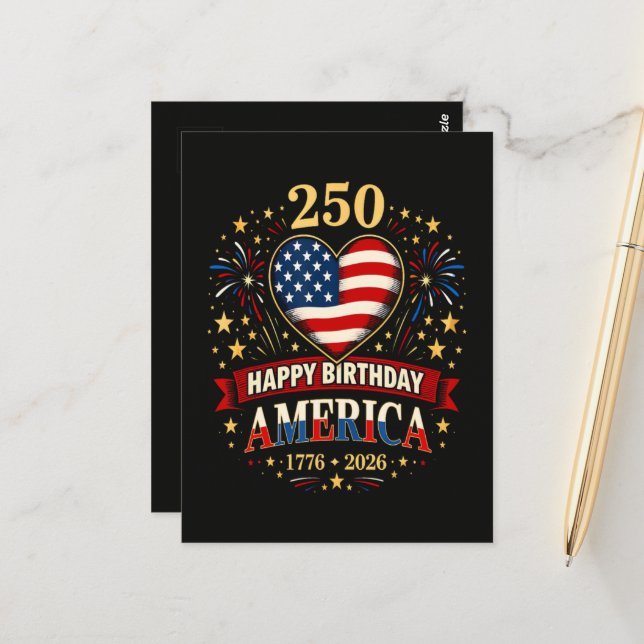 Usa Hearts 1776 2026 July 4Th Postcard (Front/Back In Situ)