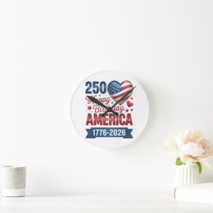 USA Hearts 1776 2026 July 4th  Round Clock