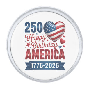 USA Hearts 1776 2026 July 4th Silver Finish Lapel Pin