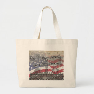 USA Heros God bless our troops with cross, vintage Large Tote Bag