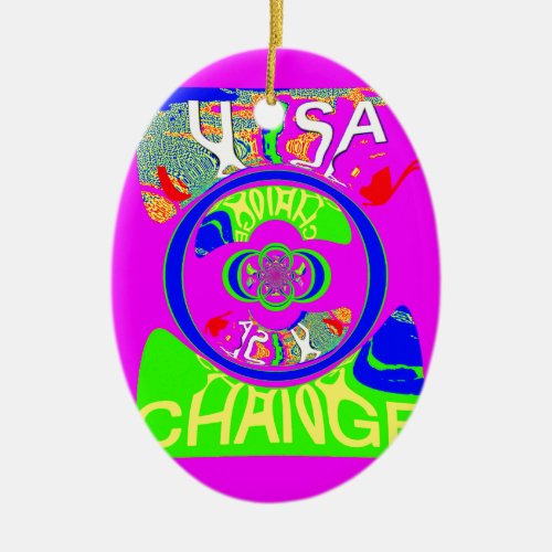 USA Hillary Change Monogram  Art design Ceramic Ornament