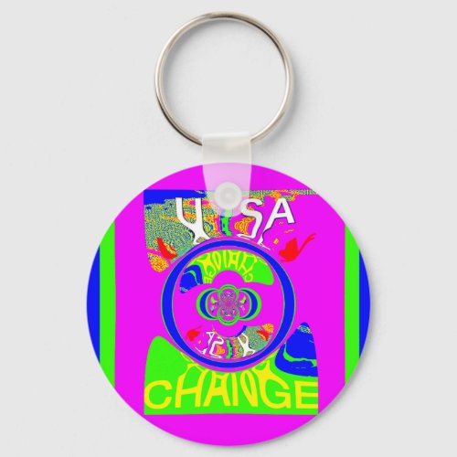 USA Hillary Change Monogram  Art design Keychain