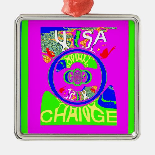 USA Hillary Change Monogram  Art design Metal Ornament