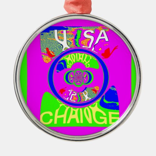 USA Hillary Change Monogram  Art design Metal Ornament