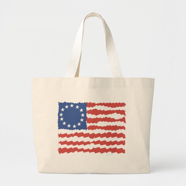 USA-Hip Sketch American Flag Large Tote Bag (Front)