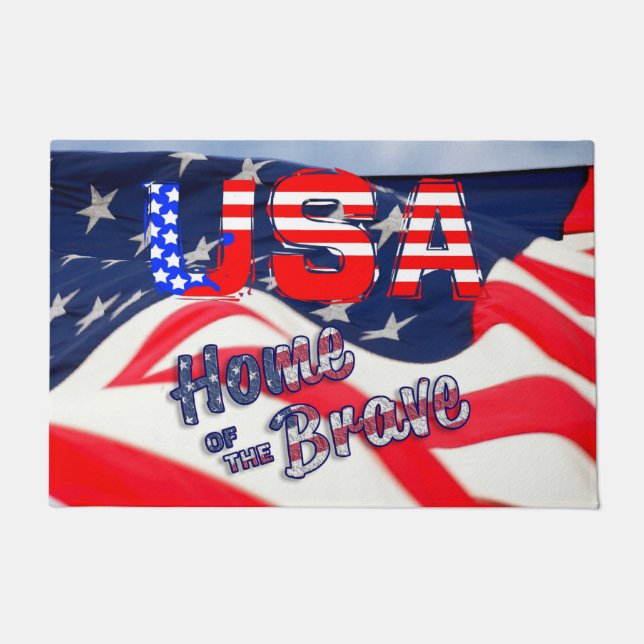 USA Home of the Brave Flag Doormat (Front)