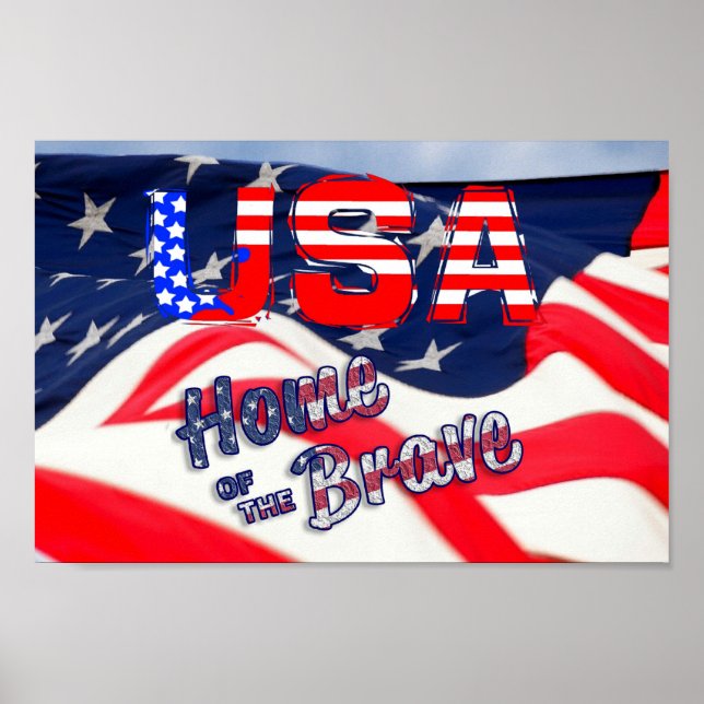USA Home of the Brave Flag Poster (Front)