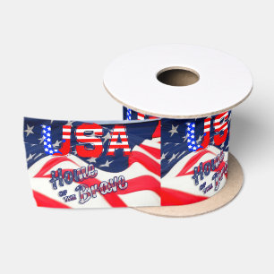 USA Home of the Brave Flag Satin Ribbon