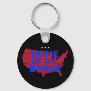 USA Home Of The Brave. Patriotic Button Keychain