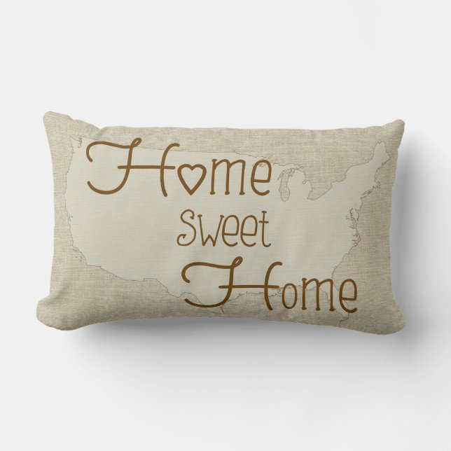 USA - Home Sweet Home burlap-look custom name Lumbar Pillow (Front)