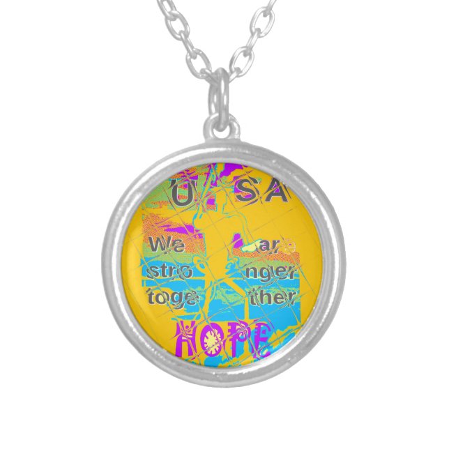 USA Hope: Colorful Textured Design Silver Plated Necklace (Front)
