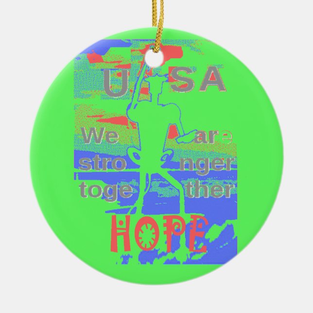 USA Hope: Neon Lemon & Orange Art Ceramic Ornament (Front)
