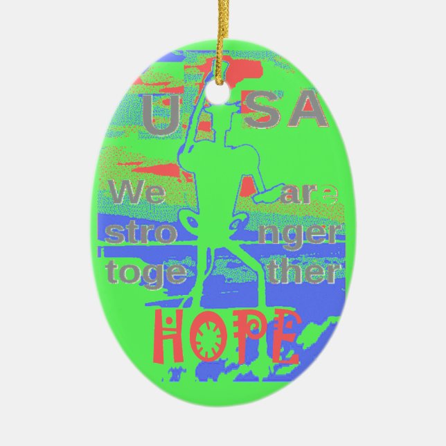 USA Hope: Neon Lemon & Orange Art Ceramic Ornament (Front)
