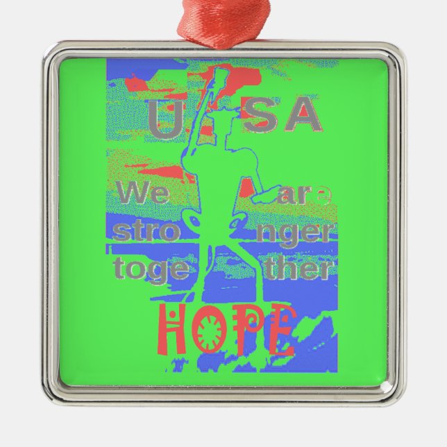 USA Hope: Neon Lemon & Orange Art Metal Ornament (Front)