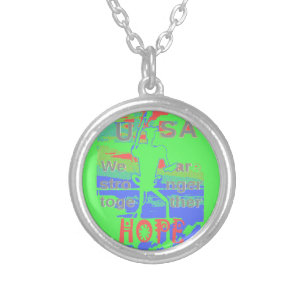 USA Hope: Neon Lemon & Orange Art Silver Plated Necklace