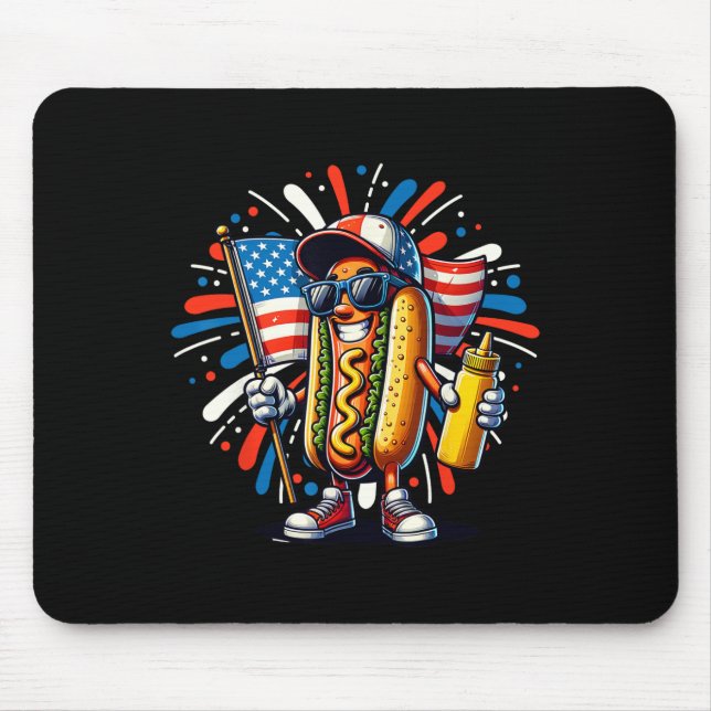 Usa Hot Dog American Flag Usa 4th Of July Fourth P Mouse Pad (Front)