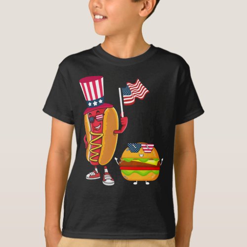 USA Hotdog Burger American Flag 4th of July T_Shirt