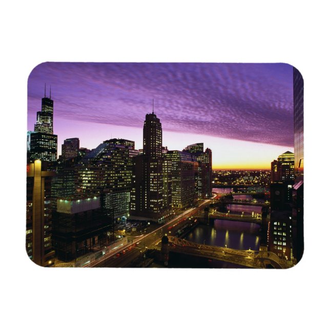 USA, IL, Chicago. Chicago skyline and river Magnet (Horizontal)