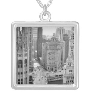 USA, IL, Chicago, Loop from Hotel Silver Plated Necklace