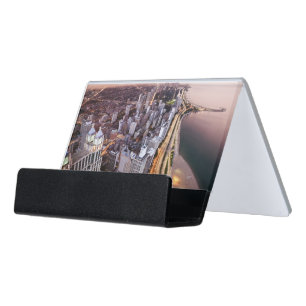 USA, Illinois, Chicago, Aerial view of Lake Desk Business Card Holder