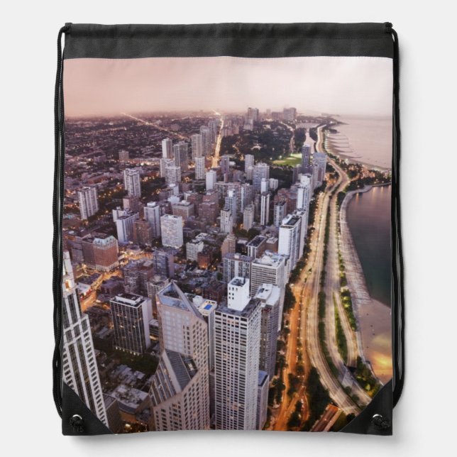 USA, Illinois, Chicago, Aerial view of Lake Drawstring Bag (Front)