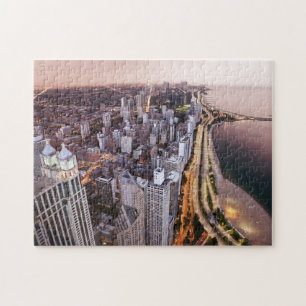 USA, Illinois, Chicago, Aerial view of Lake Jigsaw Puzzle
