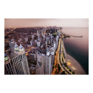 USA, Illinois, Chicago, Aerial view of Lake Poster