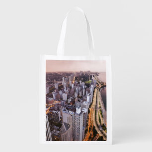 USA, Illinois, Chicago, Aerial view of Lake Reusable Grocery Bag