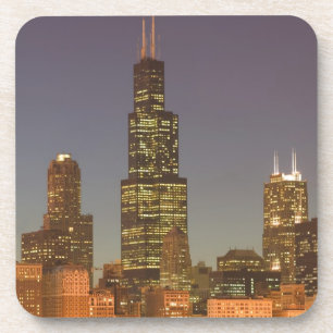 USA, Illinois, Chicago: City Skyline / Evening Beverage Coaster