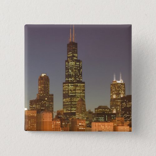 USA Illinois Chicago City Skyline  Evening Button