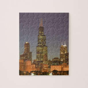 USA, Illinois, Chicago: City Skyline / Evening Jigsaw Puzzle