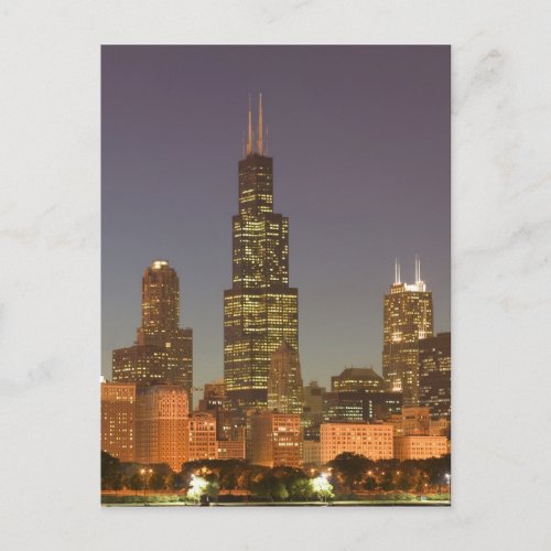 USA Illinois Chicago City Skyline  Evening Postcard