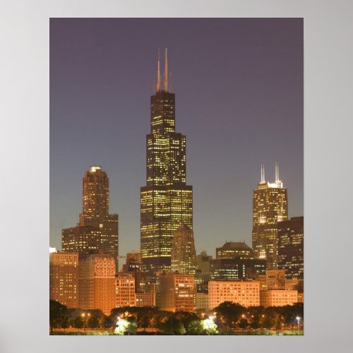 USA Illinois Chicago City Skyline  Evening Poster