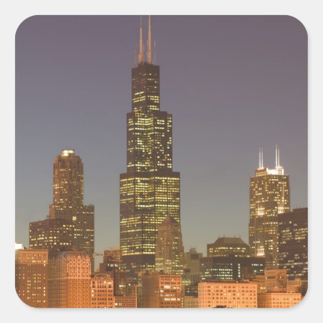 USA, Illinois, Chicago: City Skyline / Evening Square Sticker (Front)