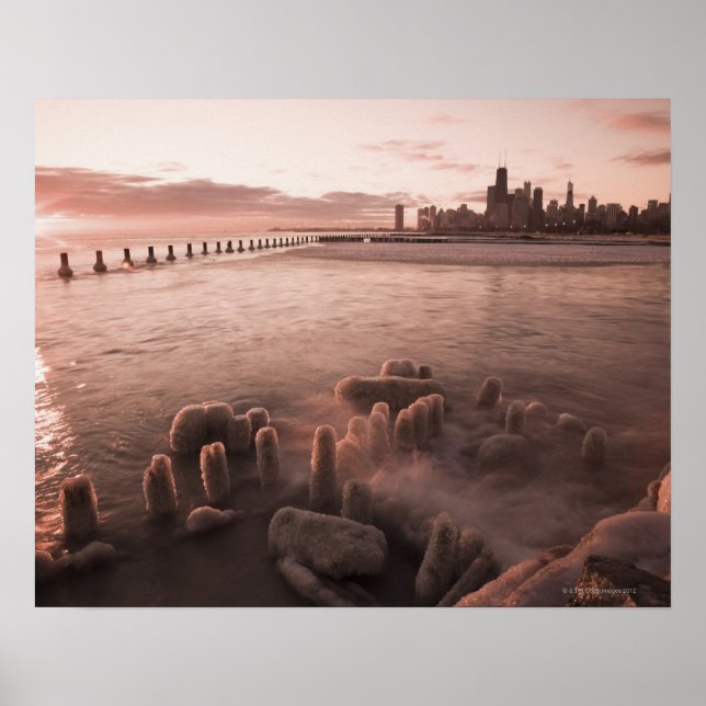 USA, Illinois, Chicago, City skyline over Lake 4 Poster (Front)