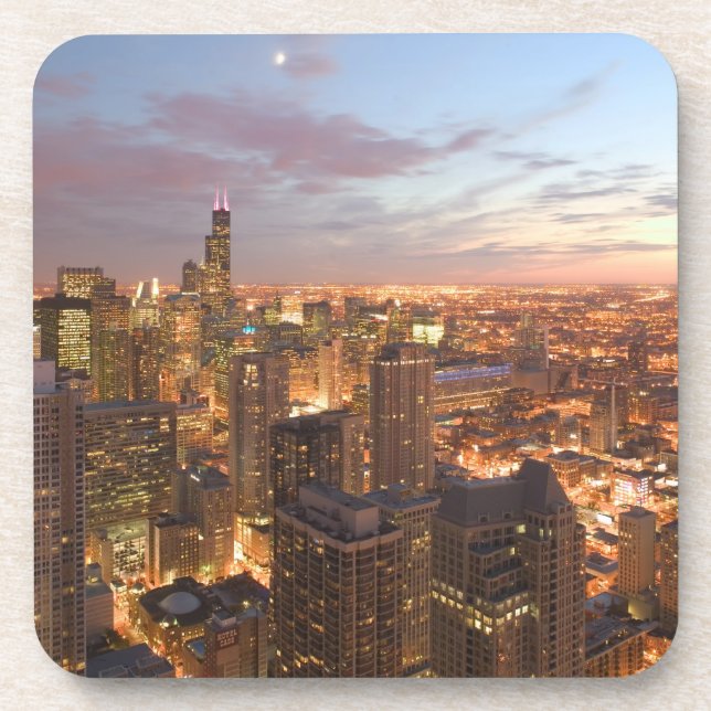 USA, Illinois, Chicago: Evening View of The Loop Drink Coaster (Front)