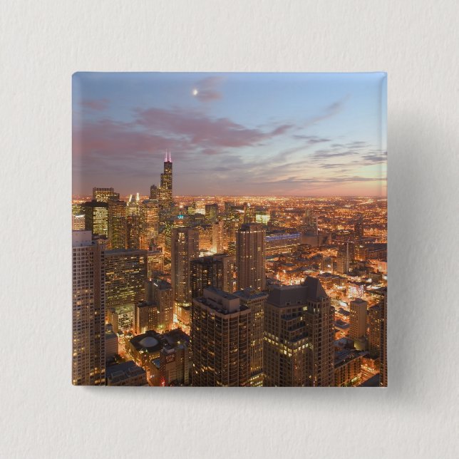 USA, Illinois, Chicago: Evening View of The Loop Pinback Button (Front)