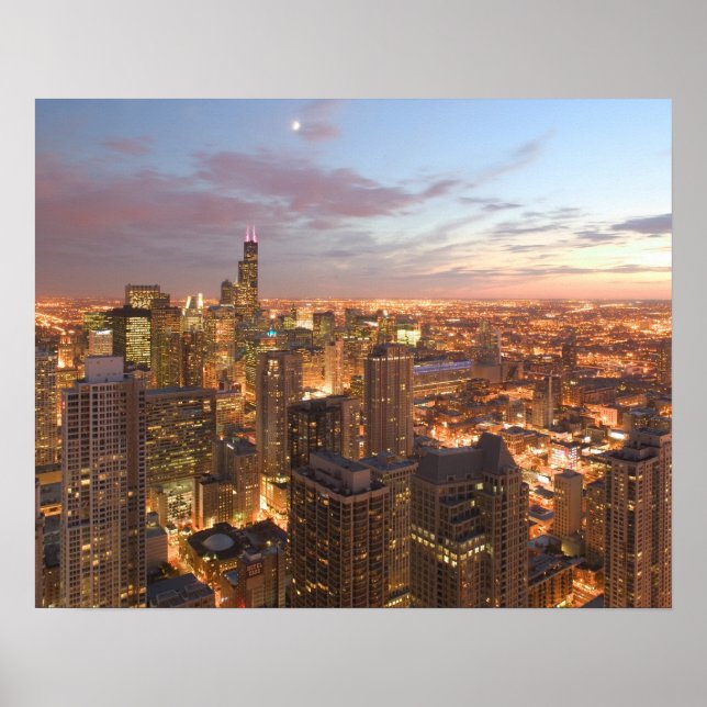 USA, Illinois, Chicago: Evening View of The Loop Poster (Front)