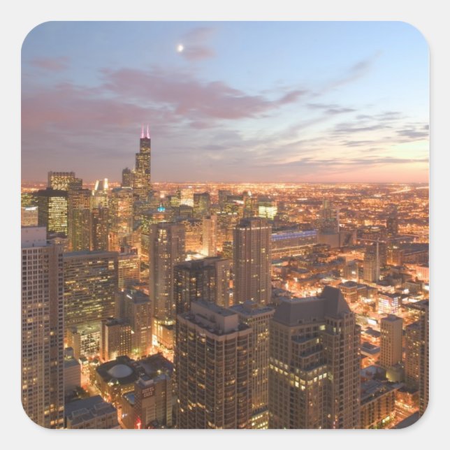 USA, Illinois, Chicago: Evening View of The Loop Square Sticker (Front)
