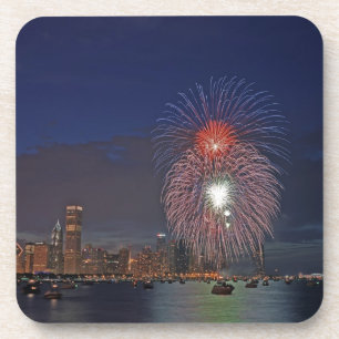USA, Illinois, Chicago, Fourth of July fireworks Beverage Coaster