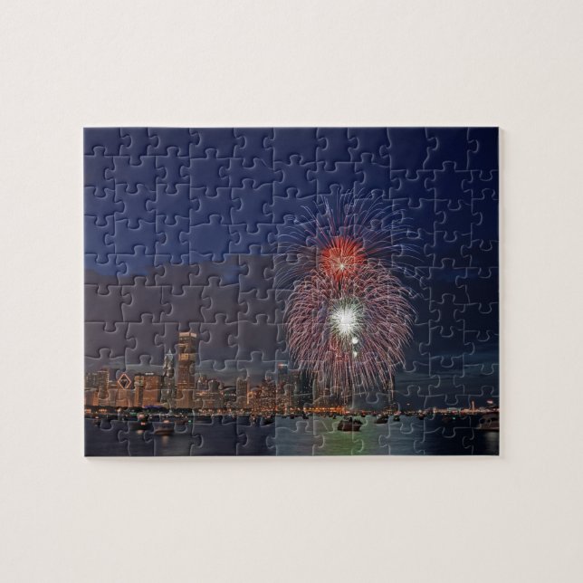 USA, Illinois, Chicago, Fourth of July fireworks Jigsaw Puzzle (Horizontal)