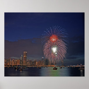 USA, Illinois, Chicago, Fourth of July fireworks Poster