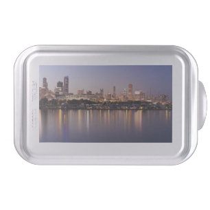USA, Illinois, Chicago skyline at dusk Cake Pan