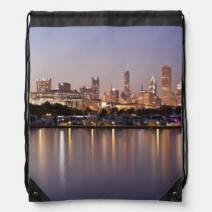 USA, Illinois, Chicago skyline at dusk Drawstring Bag