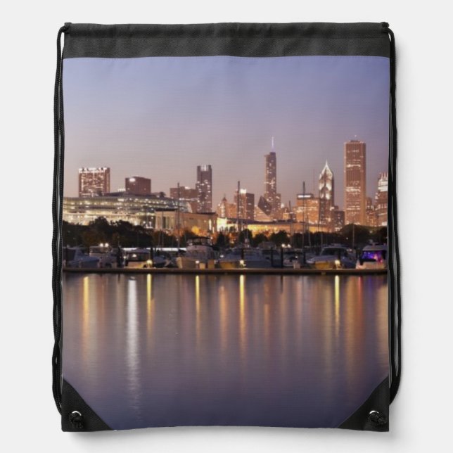 USA, Illinois, Chicago skyline at dusk Drawstring Bag (Front)