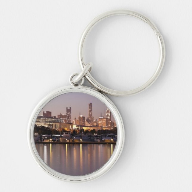 USA, Illinois, Chicago skyline at dusk Keychain (Front)
